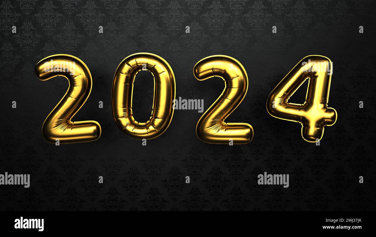 2024 Golden Balloons - 3D illustration Stock Photo - Alamy