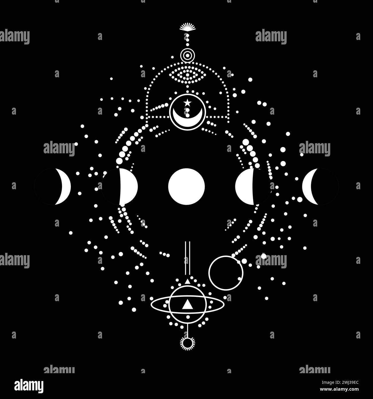 T-shirt design for moon phases on a black background and abstract ...