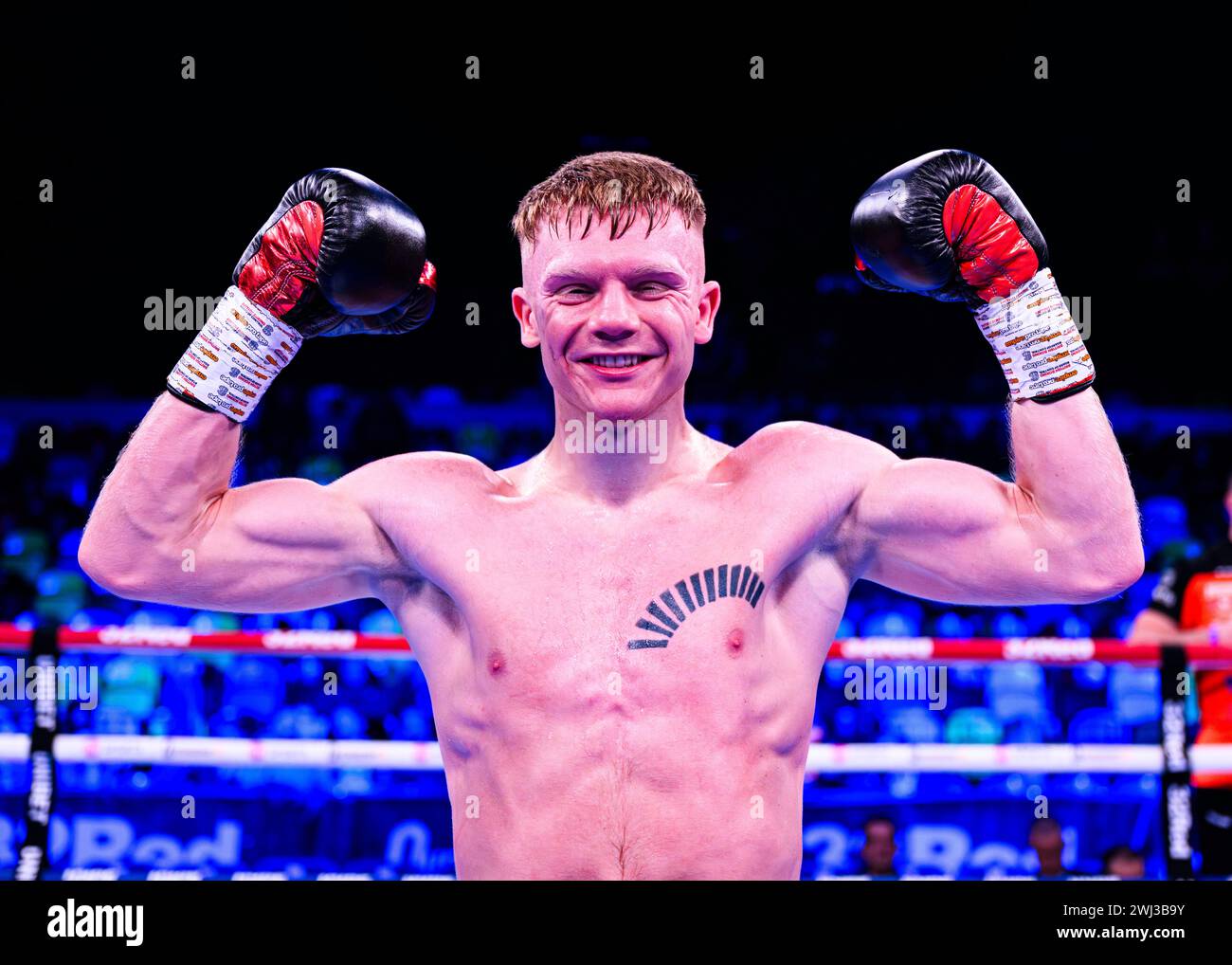 LONDON, UNITED KINGDOM. 10 Feb, 24. Sam King poses photo after winning against Bartosz Glowacki - Middleweight during Queensberry Promotions Show Sheeraz vs Williams and undercard at Copper Box Arena on Saturday, February 10, 2024 in LONDON, ENGLAND. Credit: Taka G Wu/Alamy Live News Stock Photo