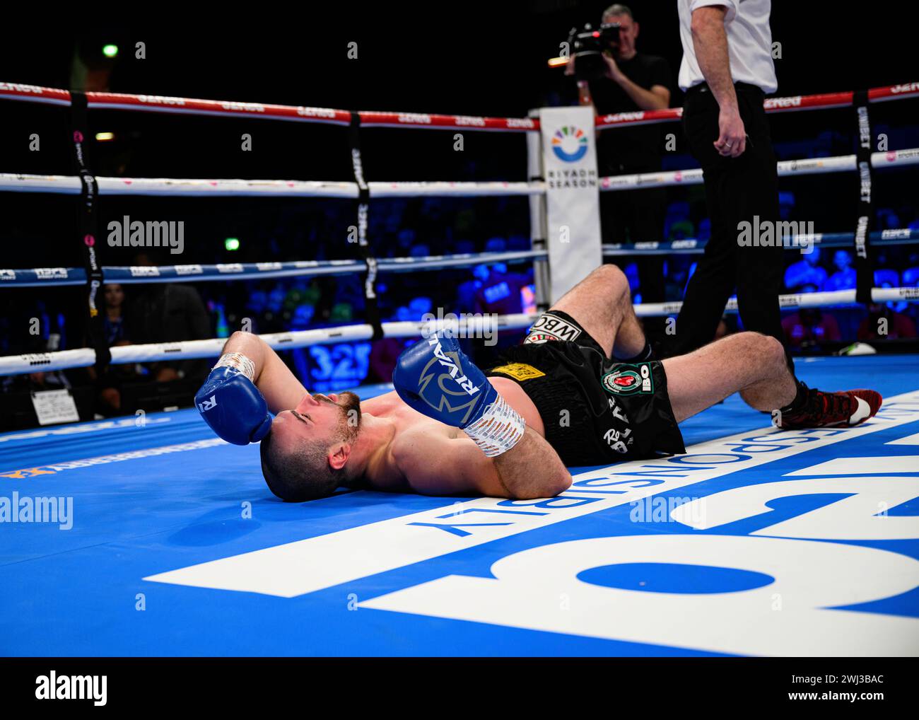 LONDON, UNITED KINGDOM. 10 Feb, 24. Milosav Savic was nocked out by Aloys Youmbi for the Heavyweight during Queensberry Promotions Show Sheeraz vs Williams and undercard at Copper Box Arena on Saturday, February 10, 2024 in LONDON, ENGLAND. Credit: Taka G Wu/Alamy Live News Stock Photo