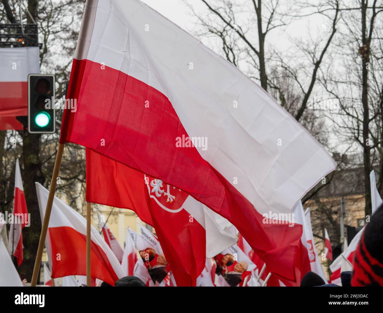 Warsaw, Masovia, Poland - February 10 2024: Demonstration of free Poles against the breaking law by Polish government. Stock Photo