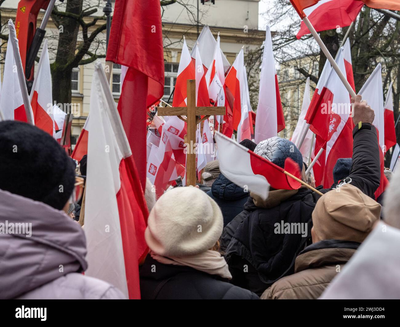 Warsaw, Masovia, Poland - February 10 2024: Demonstration of free Poles against the breaking law by Polish government. Stock Photo