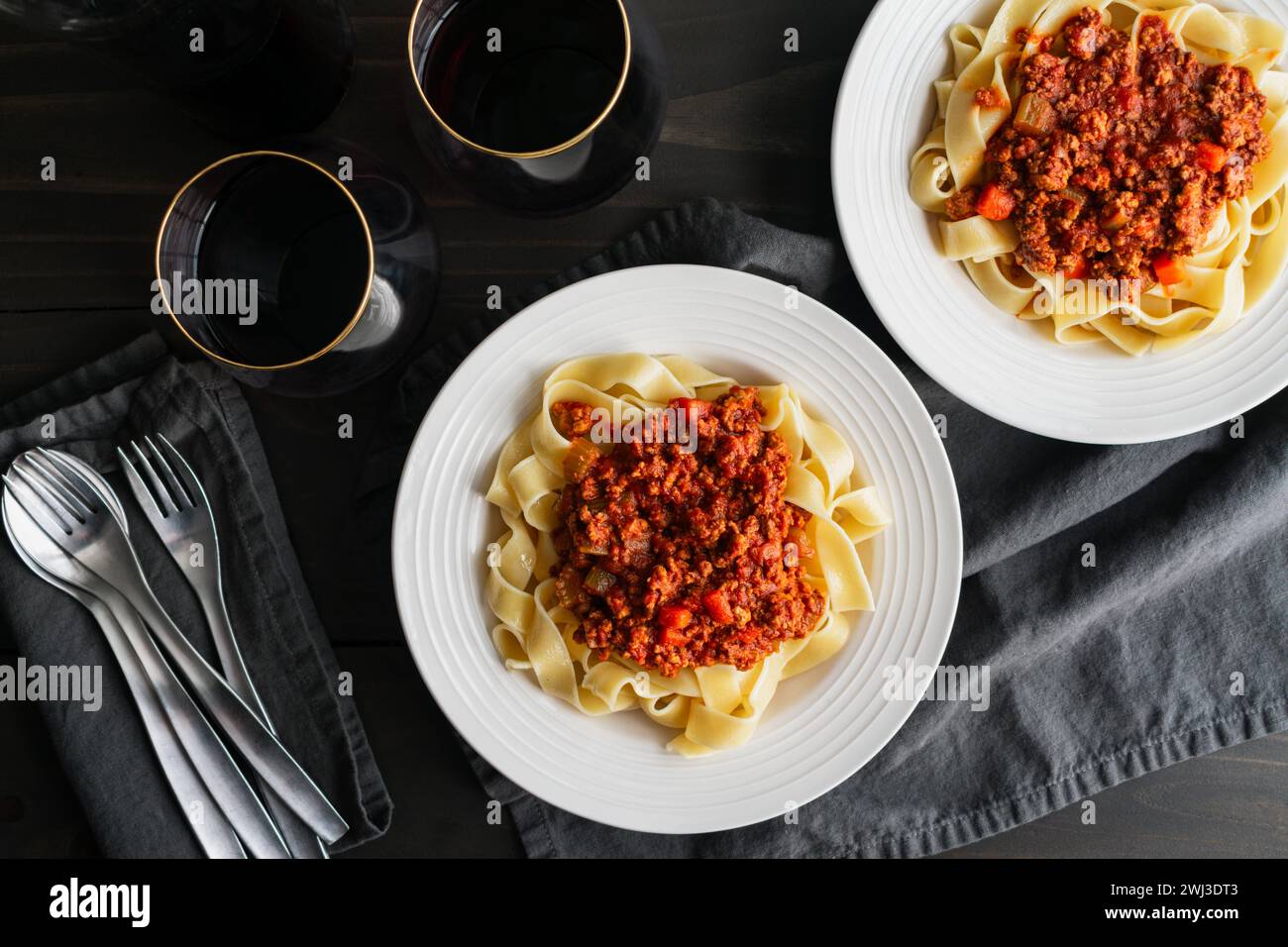 Bowls of Authentic Bolognese Sauce Served Over Pappardelle Ragu alla