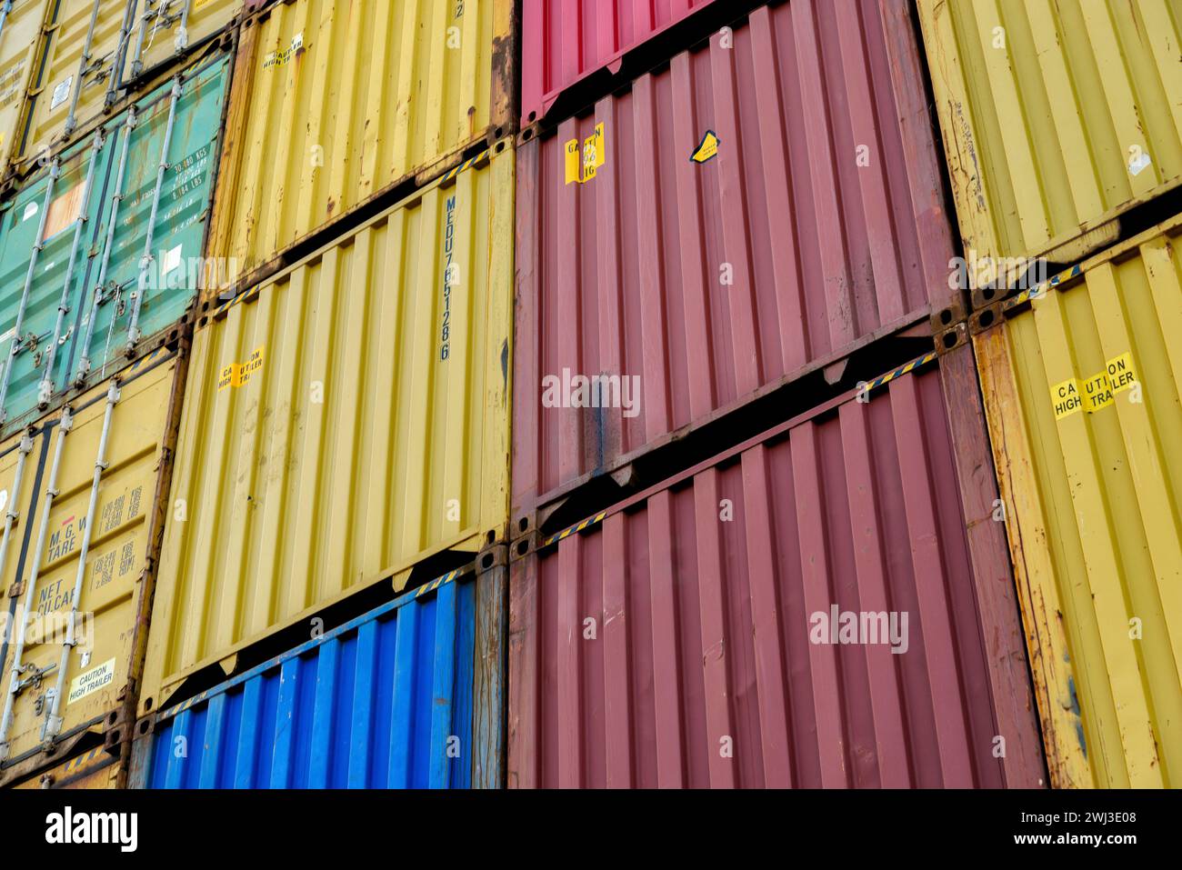 Standard shipping containers in a container terminal Stock Photo