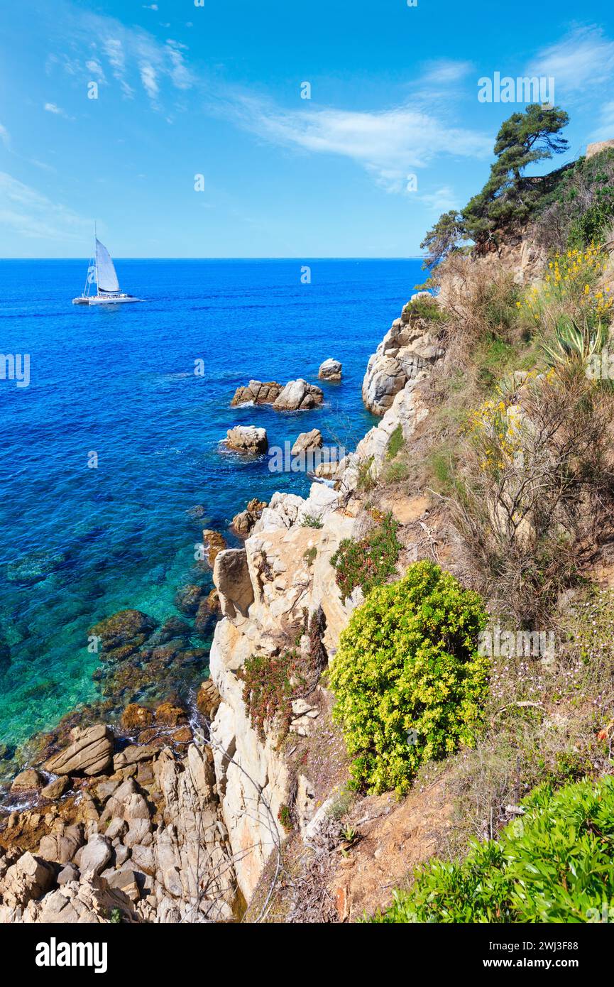 Summer sea rocky coast view (Spain). Stock Photo