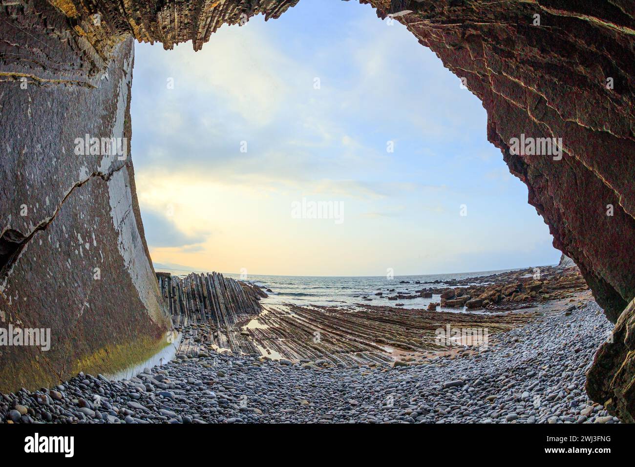 Low tide in the Atlantic. Playa Zumaya. Flysch - unique landscape of ...