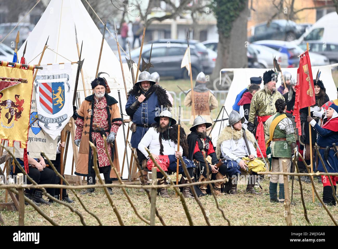 Donja Stubica, Croatia, 100224. Reconstruction of the historical battle between the serfs led by Matija Gubec and the army of the Hungarian-Croatian nobleman Ferenc Franjo Tahi from 1573, which marks the 451st anniversary of the Peasants Revolt in Donja Stubica. Photo: Ronald Gorsic / CROPIX Copyright: xxRonaldxGorsicx/xCROPIXx seljacka buna23-100224 Stock Photo