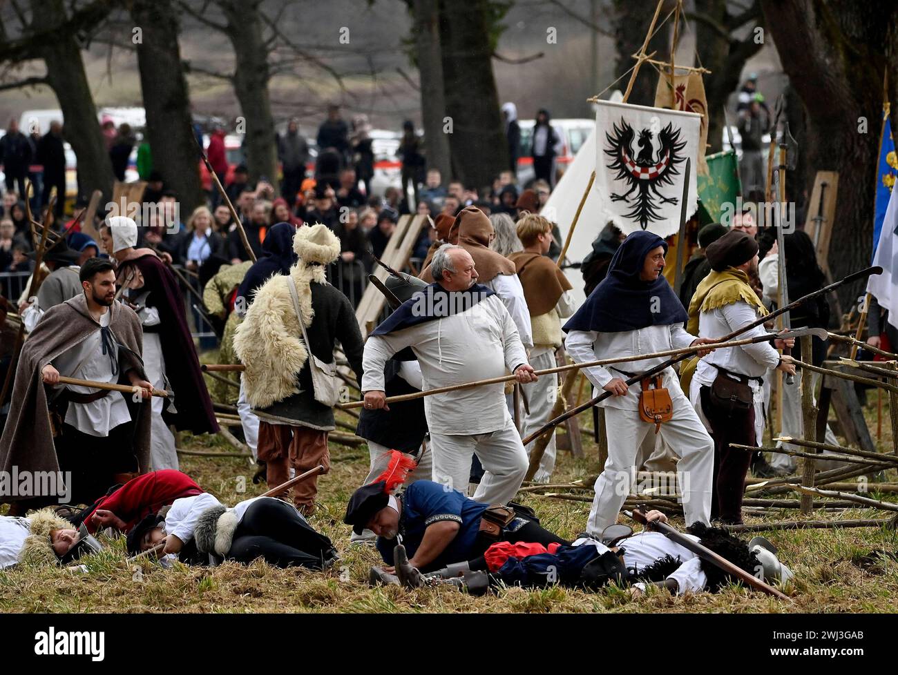 Donja Stubica, Croatia, 100224. Reconstruction of the historical battle between the serfs led by Matija Gubec and the army of the Hungarian-Croatian nobleman Ferenc Franjo Tahi from 1573, which marks the 451st anniversary of the Peasants Revolt in Donja Stubica. Photo: Ronald Gorsic / CROPIX Copyright: xxRonaldxGorsicx/xCROPIXx seljacka buna38-100224 Stock Photo
