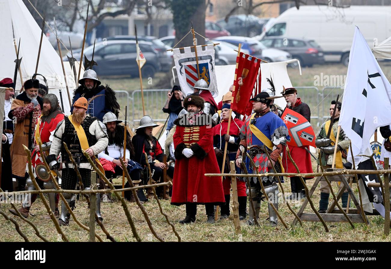 Donja Stubica, Croatia, 100224. Reconstruction of the historical battle between the serfs led by Matija Gubec and the army of the Hungarian-Croatian nobleman Ferenc Franjo Tahi from 1573, which marks the 451st anniversary of the Peasants Revolt in Donja Stubica. Photo: Ronald Gorsic / CROPIX Copyright: xxRonaldxGorsicx/xCROPIXx seljacka buna14-100224 Stock Photo