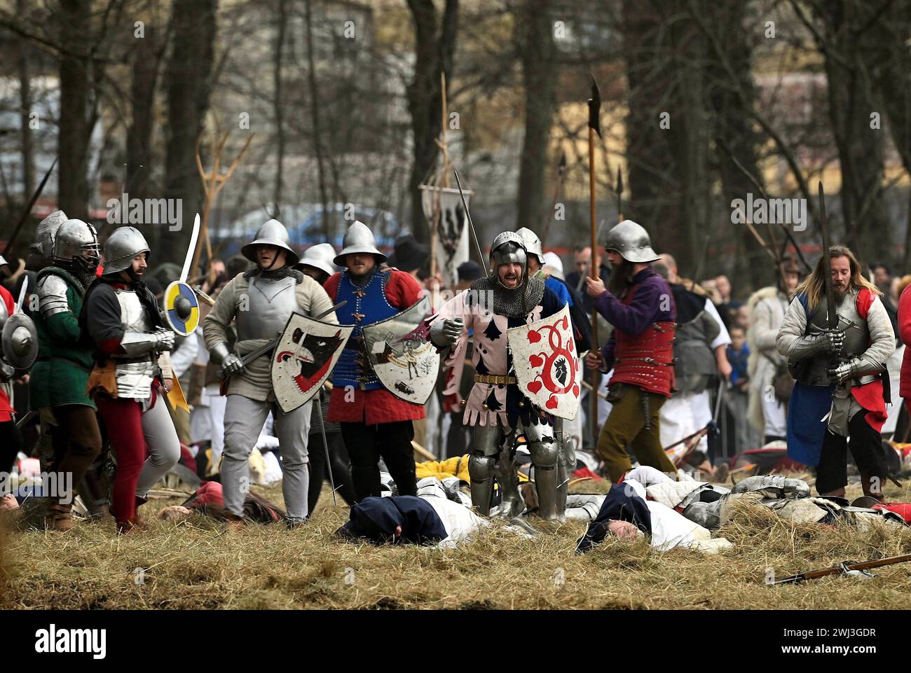 Donja Stubica, Croatia, 100224. Reconstruction of the historical battle between the serfs led by Matija Gubec and the army of the Hungarian-Croatian nobleman Ferenc Franjo Tahi from 1573, which marks the 451st anniversary of the Peasants Revolt in Donja Stubica. Photo: Ronald Gorsic / CROPIX Copyright: xxRonaldxGorsicx/xCROPIXx seljacka buna41-100224 Stock Photo