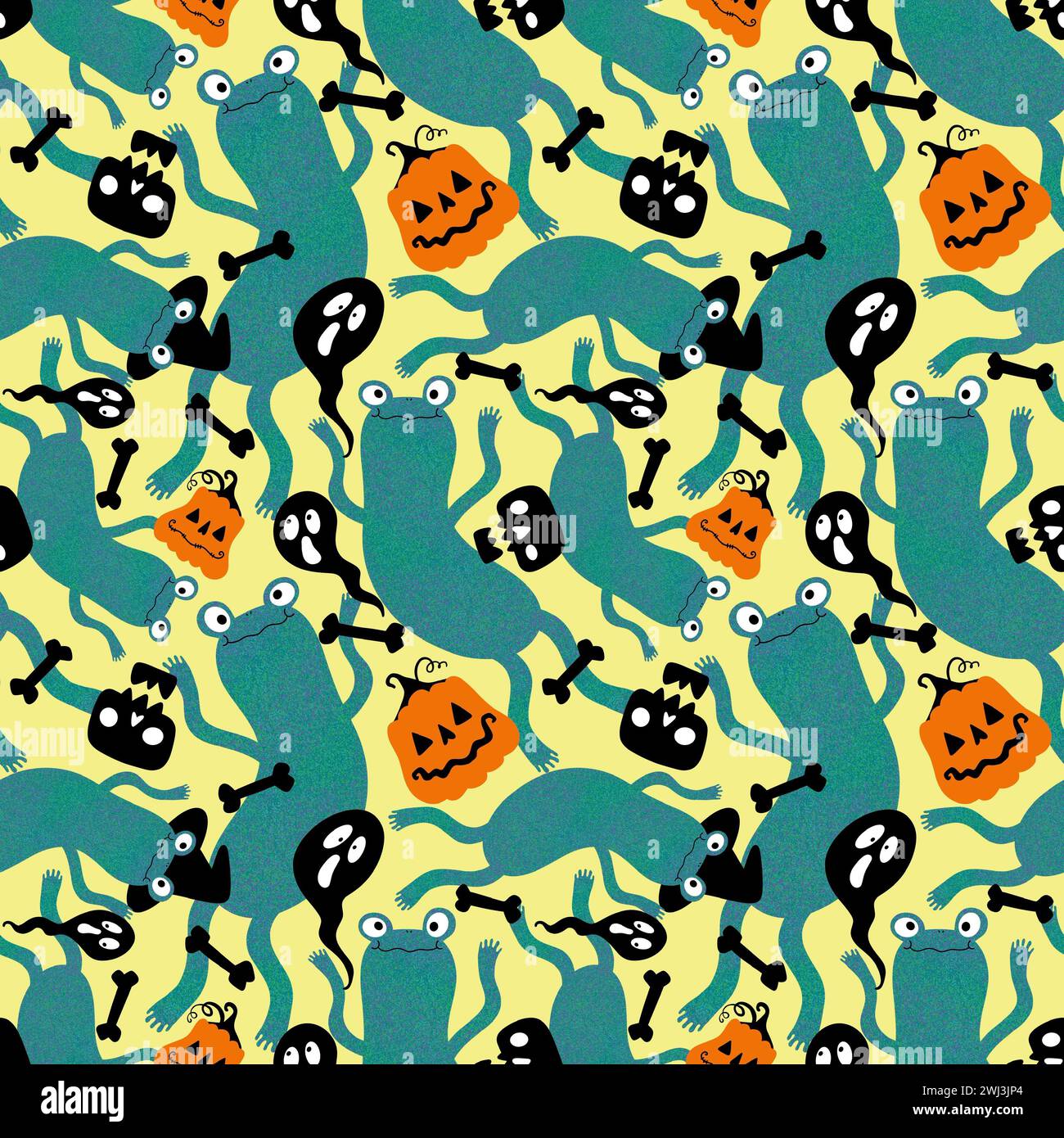 Halloween animals seamless frogs and pumpkins and ghost and skulls ...