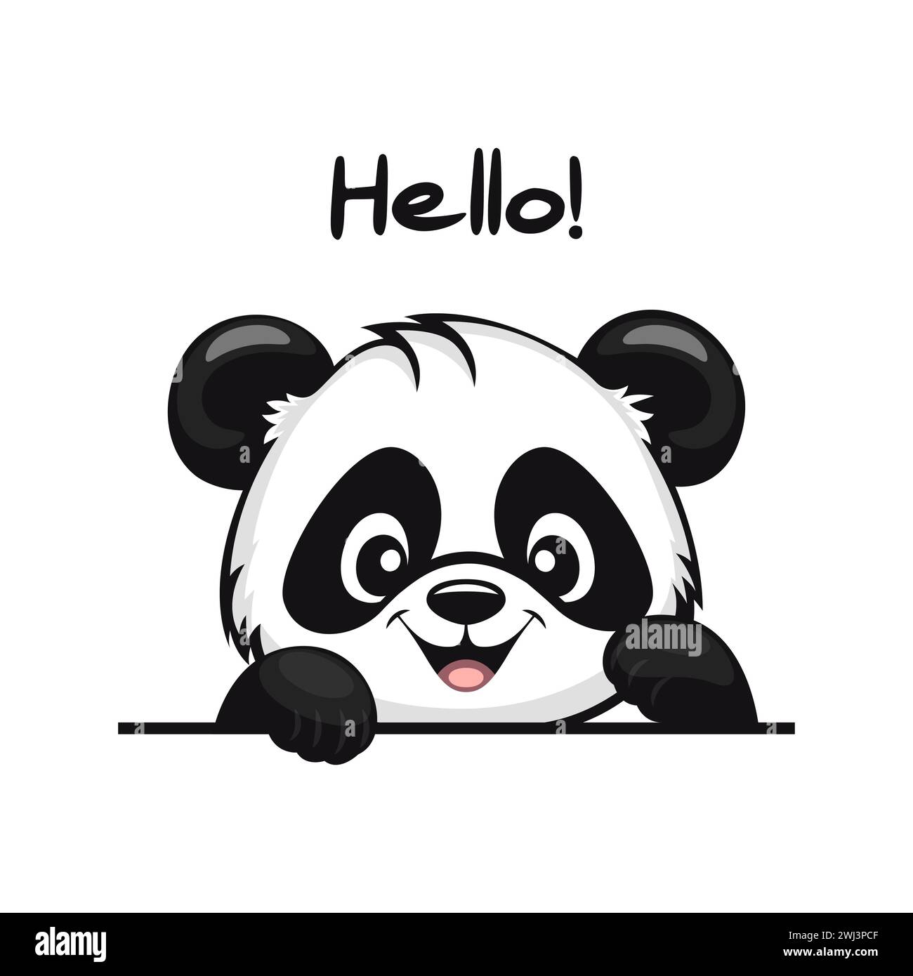 Vector Charming Cartoon Panda Waving His Hand and Saying Hello ...
