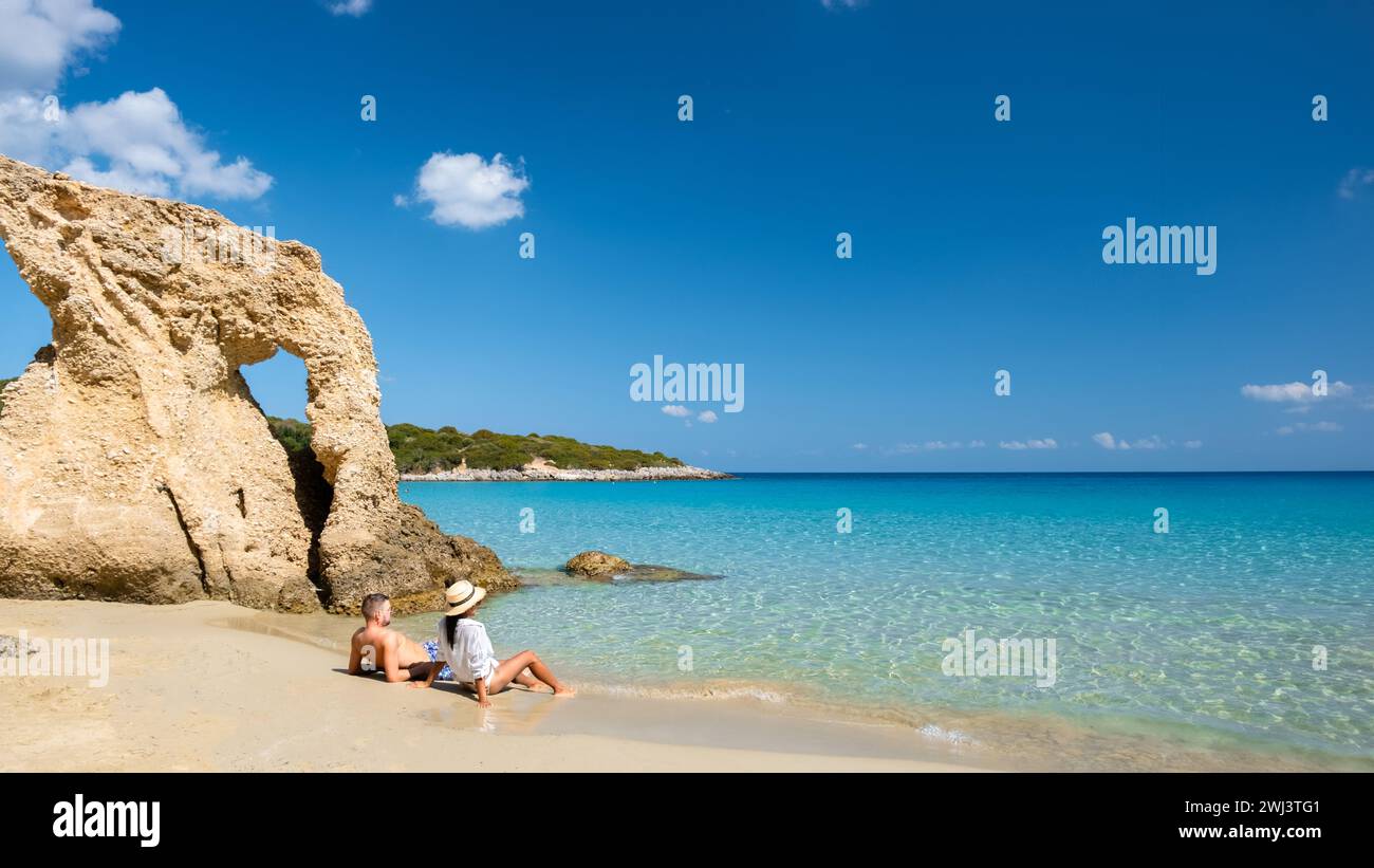 Voulisma Beach Istron Crete Greece, the most beautiful beaches of Crete island Istron Bay Stock Photo