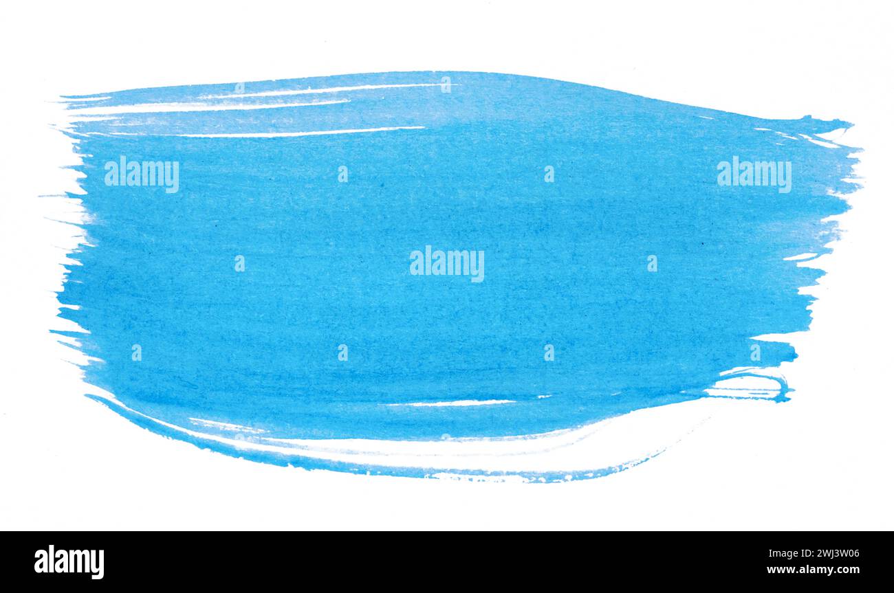 Watercolor brush stroke of blue paint, on a white isolated background