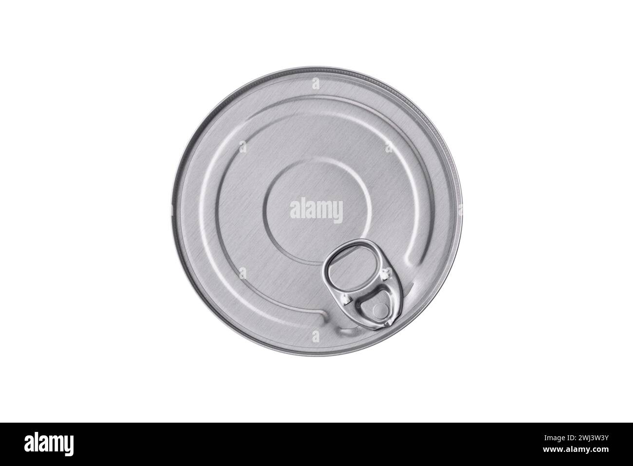 Tin metal can with canned food round shape with a key Stock Photo