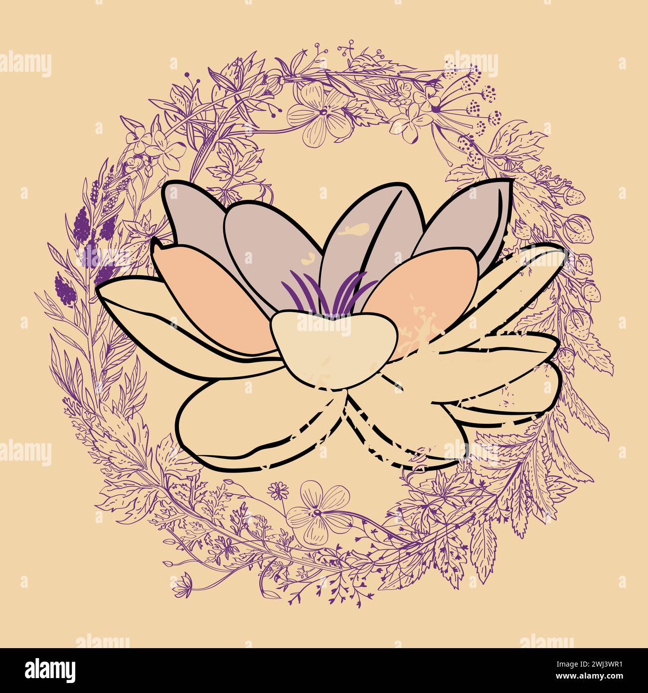 Lotus flower t-shirt design with pearly tones Stock Vector
