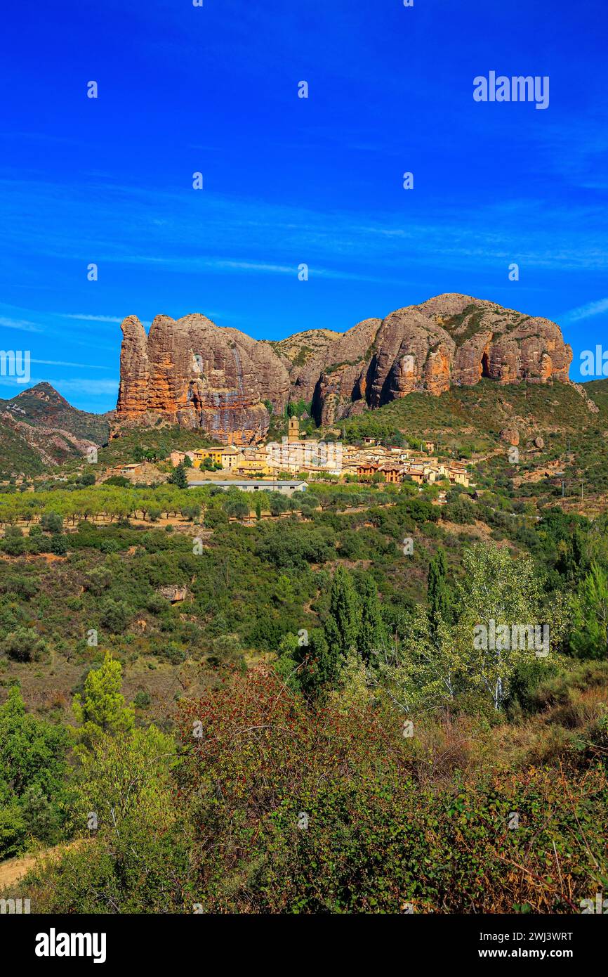 Aguero village at the foot of the dangerous and magnificent Mallos