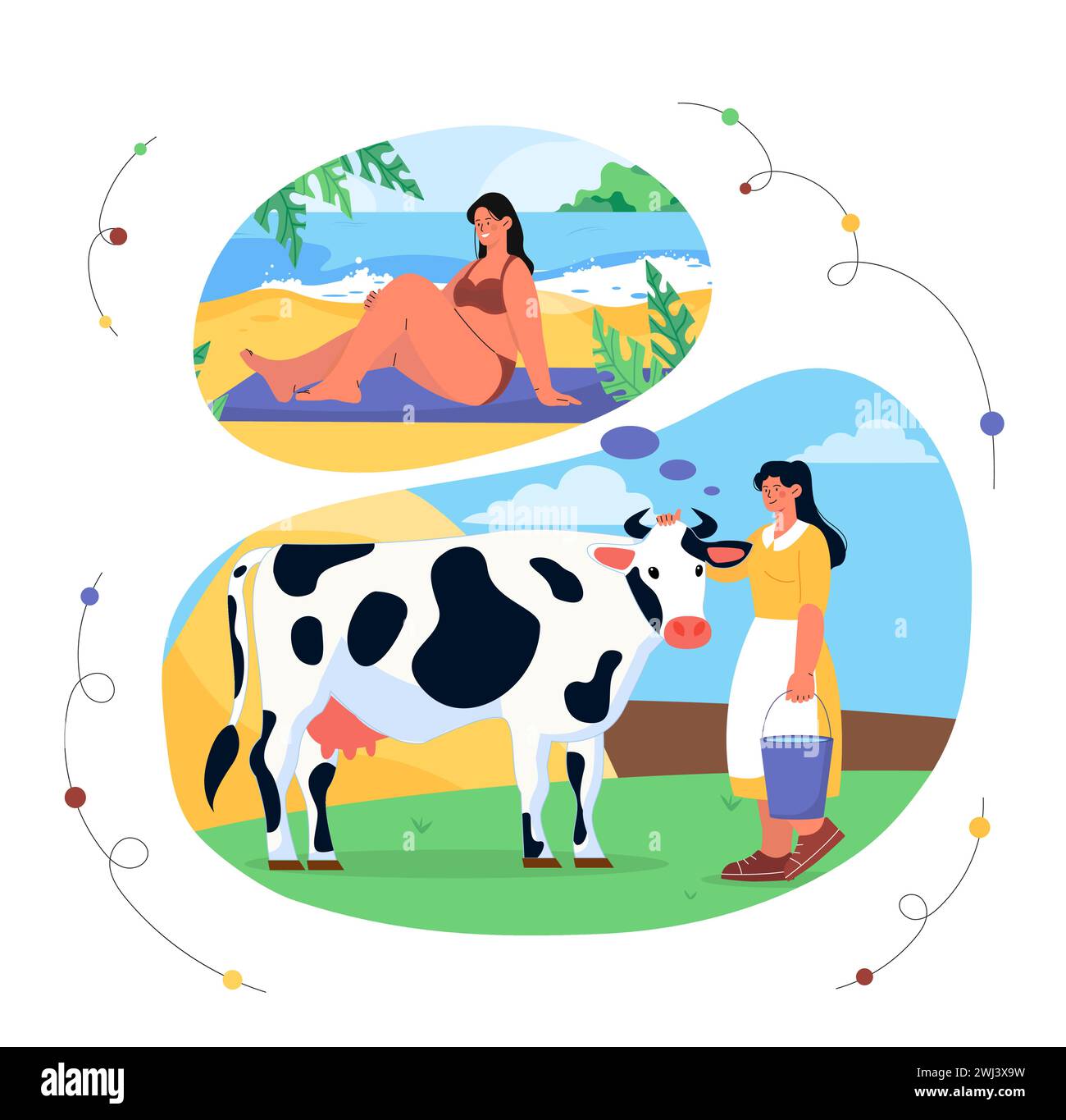 Milkmaid dream about sea vector Stock Vector