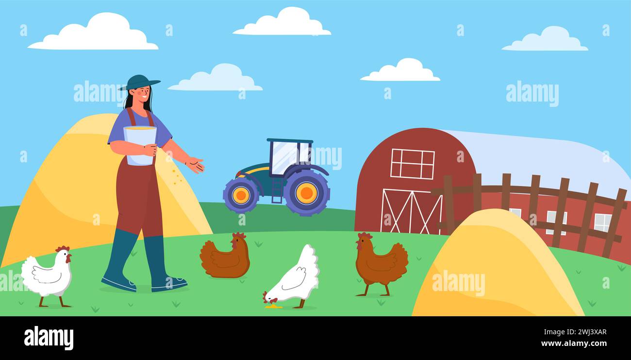 Woman feed chickens vector concept Stock Vector Image & Art - Alamy