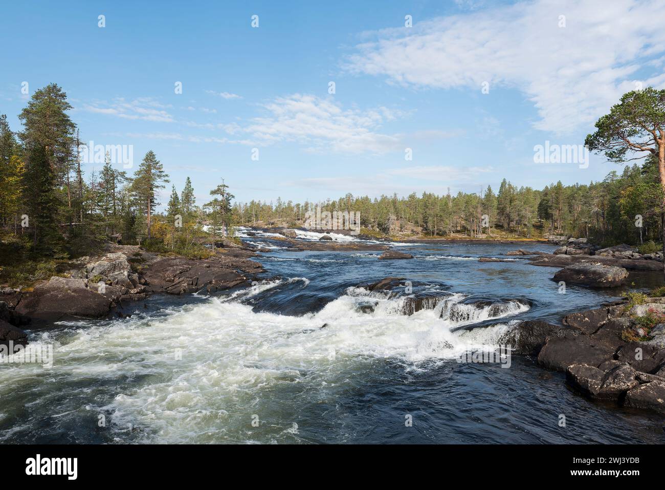 Pite river at Trollforsen waterfall in autumn in Sweden Stock Photo
