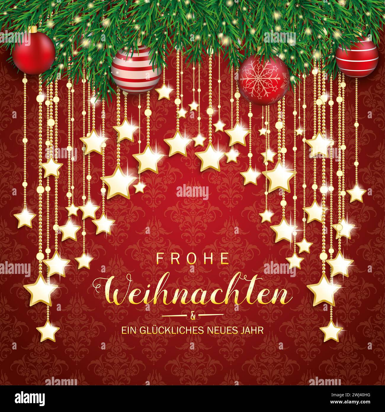 German text Frohe Weihnachten und ein glückliches neues Jahr, translate Merry Christmas and Happy New Year. Eps 10 vector file. Stock Photo