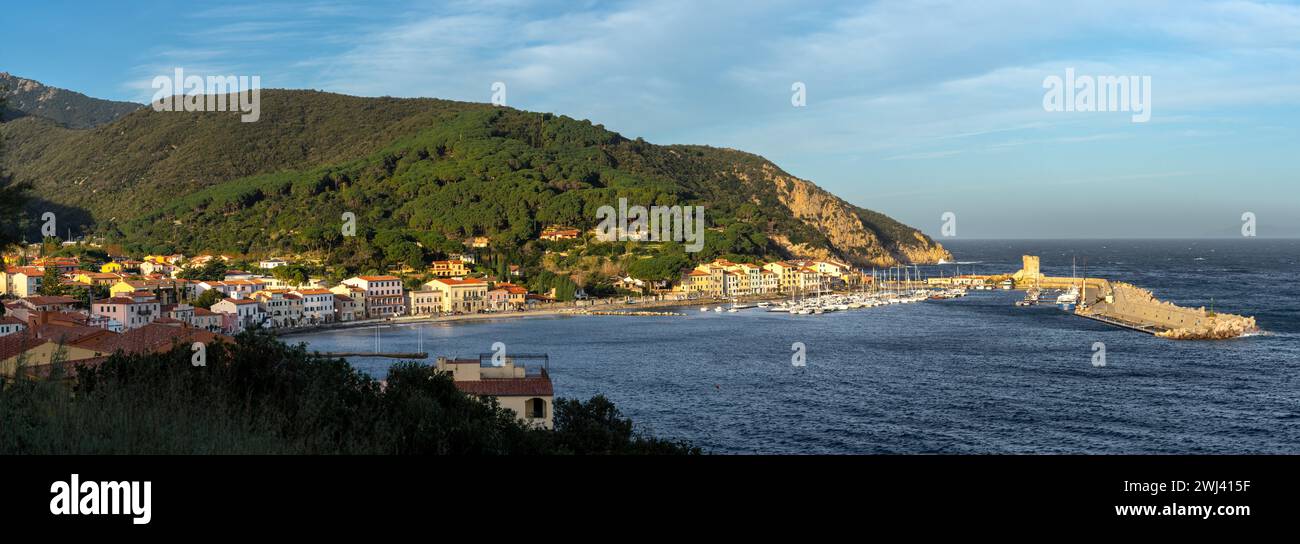 Panorama view of the town and harbor of Marciana Marina on Elba Island Stock Photo