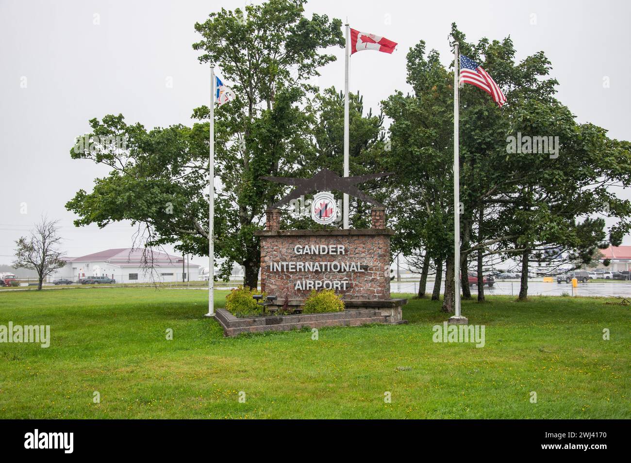 Welcome to Gander International Airport sign in Gander, Newfoundland & Labrador, Canada Stock Photo