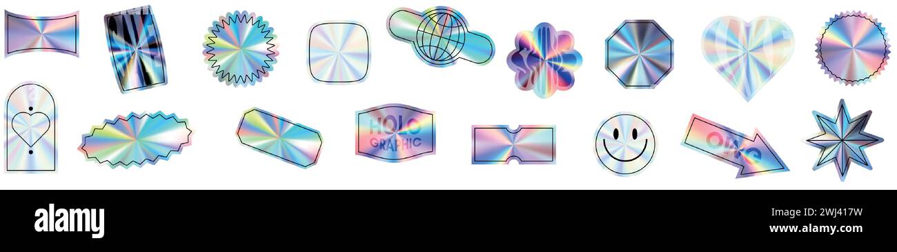 Y2k Holographic Sticker Set Hearts With Chrome Effect Abstract Shapes Y2k Holographic Sticker Set Hearts With Chrome Effect Abstract Shapes