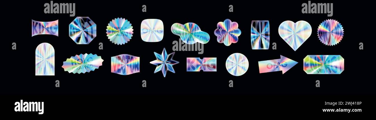 Y2k Holographic Sticker Set Hearts With Chrome Effect Abstract Shapes Y2k Holographic Sticker Set Hearts With Chrome Effect Abstract Shapes