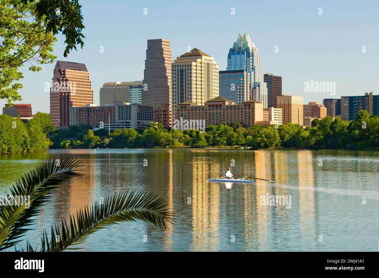 Austin - home to the state capitol sits on banks of Town Lake which is formed from Colorado River - Austin, Texas Stock Photo