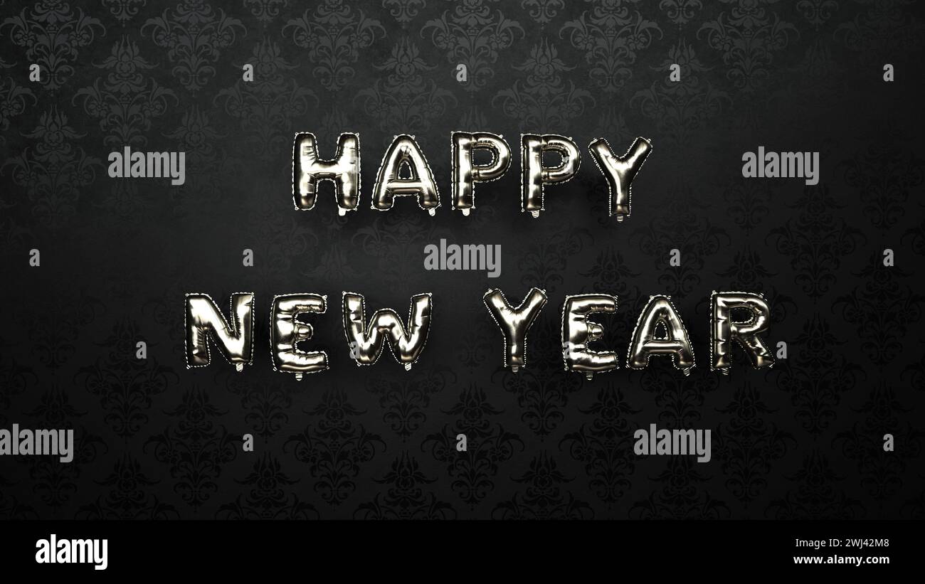 Happy New Year Damask Pattern - 3D illustration Stock Photo