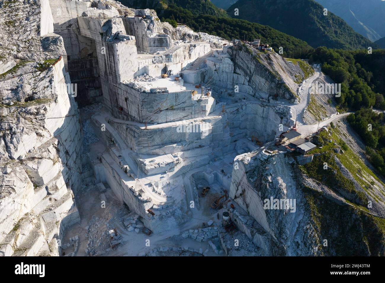 Marble Extraction Process Aerial documentation of the extraction of white Carrara marble Stock ...