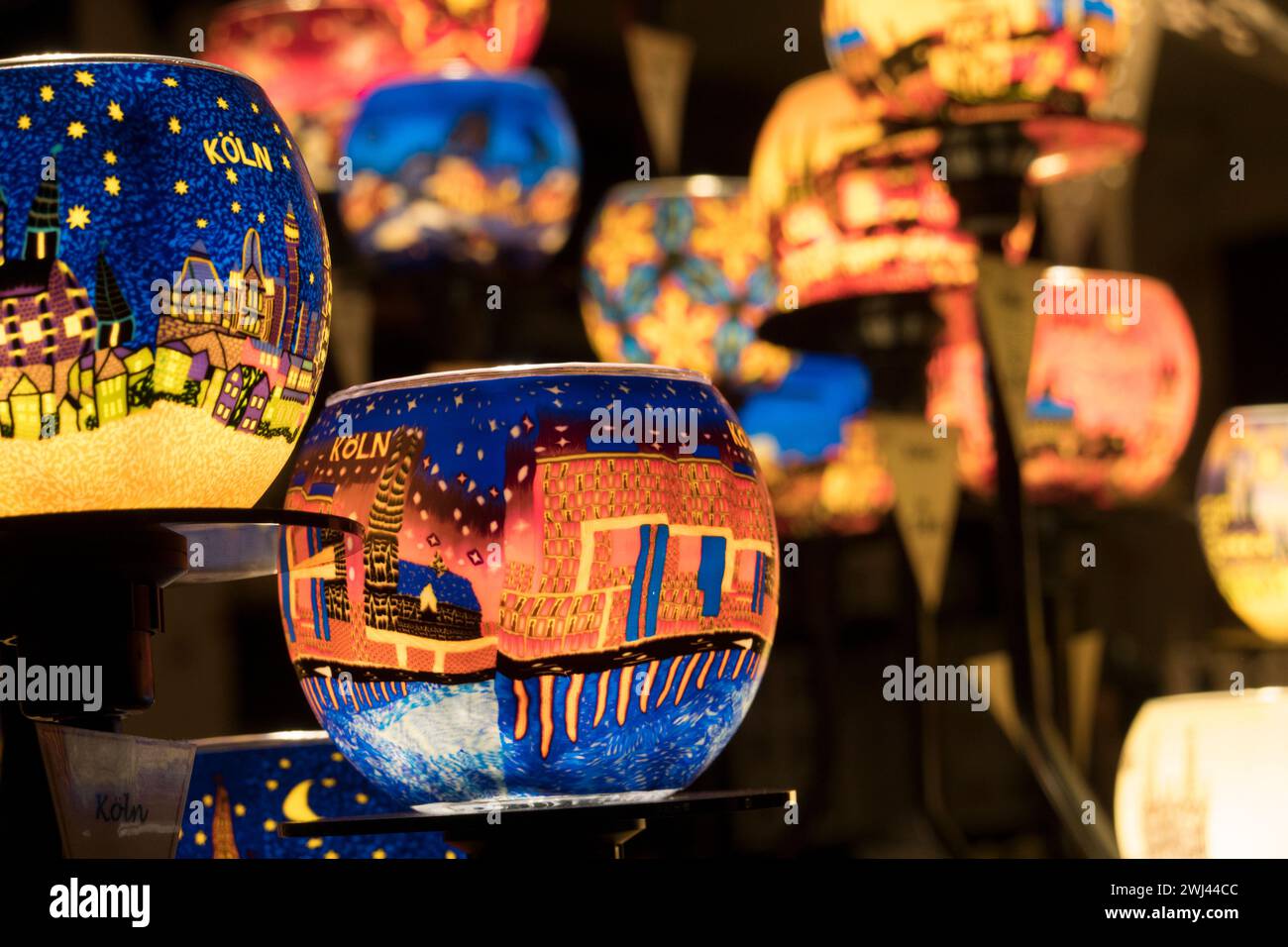 Colorful glass souvenirs at the Christmas market Stock Photo