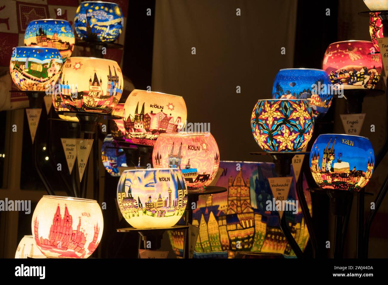 Colorful glass souvenirs at the Christmas market Stock Photo
