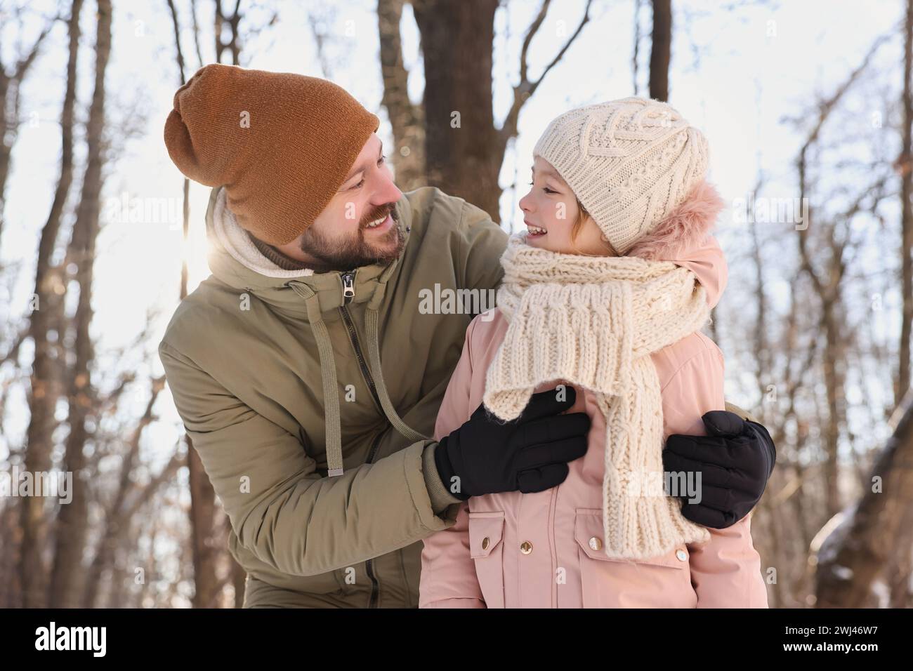 Family time. Happy father and his daughter in forest Stock Photo - Alamy