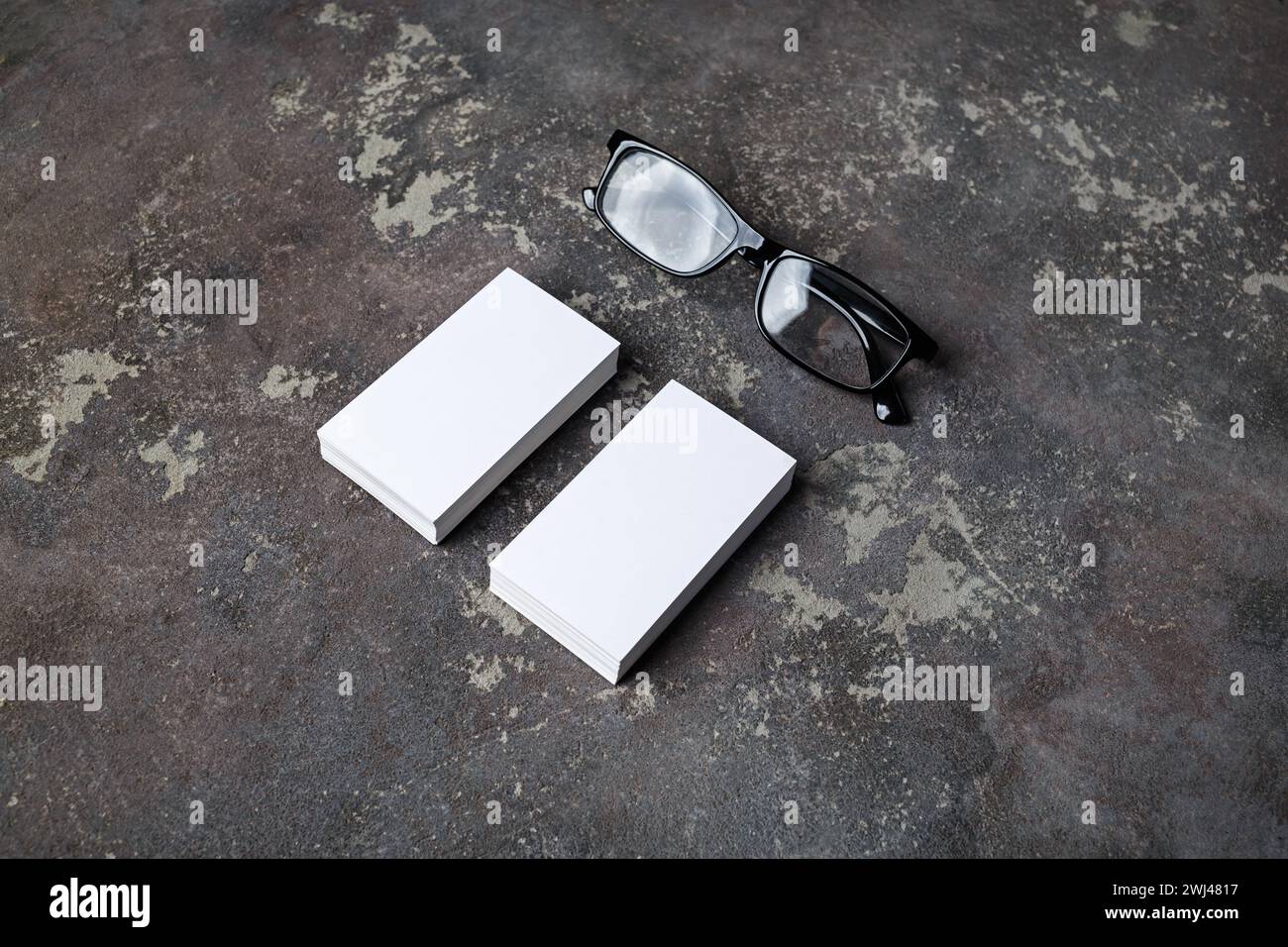 Business cards and glasses Stock Photo