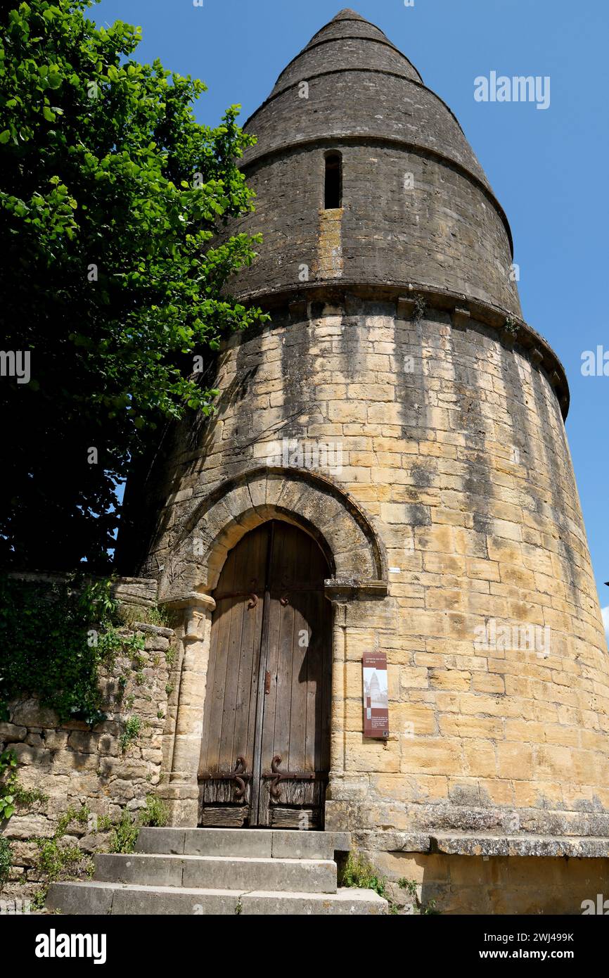 Historical landmark Lanterne des Morts is a stone tower usually marking the location of a cemetary. Sarlat-la-Caneda in France Stock Photo
