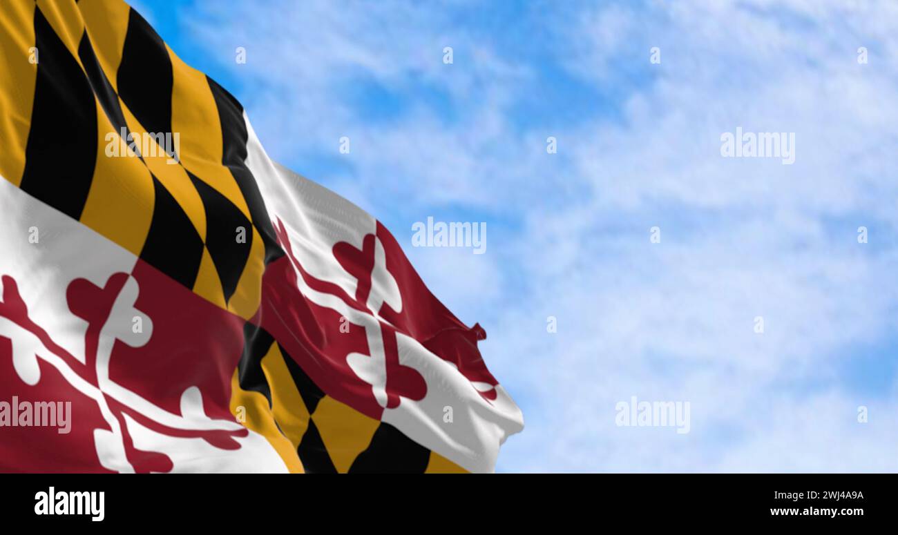 Maryland state flag waving on a clear day Stock Photo