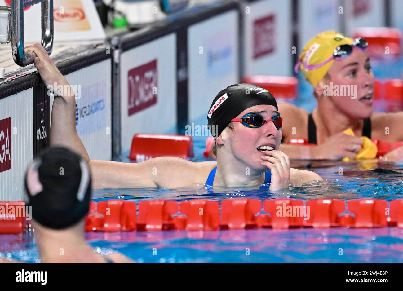 Doha, Qatar. 12th Feb, 2024. Angelina Kohler (C) of Germany waits for