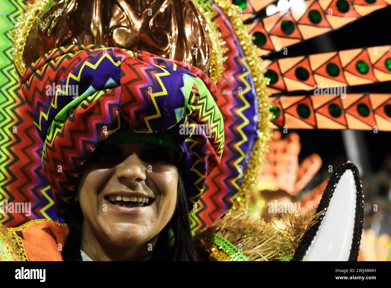 Members of the Torcida Jovem Samba School during the Access Group Carnival parade at the Anhembi Sambadrome, northern region of São Paulo, on February 11, 2024. Credit: Brazil Photo Press/Alamy Live News Stock Photo