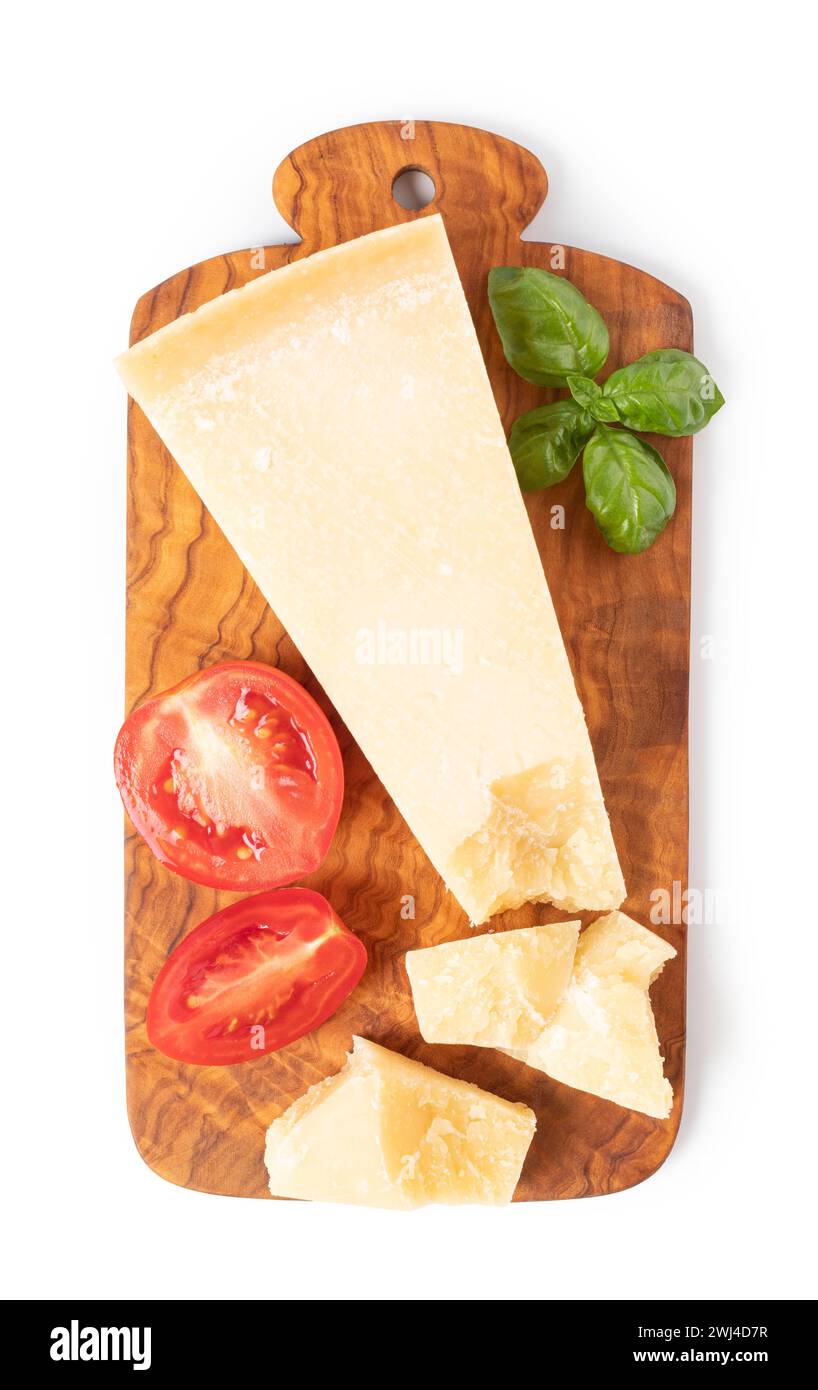 Parmesan cheese on a cutting board Stock Photo