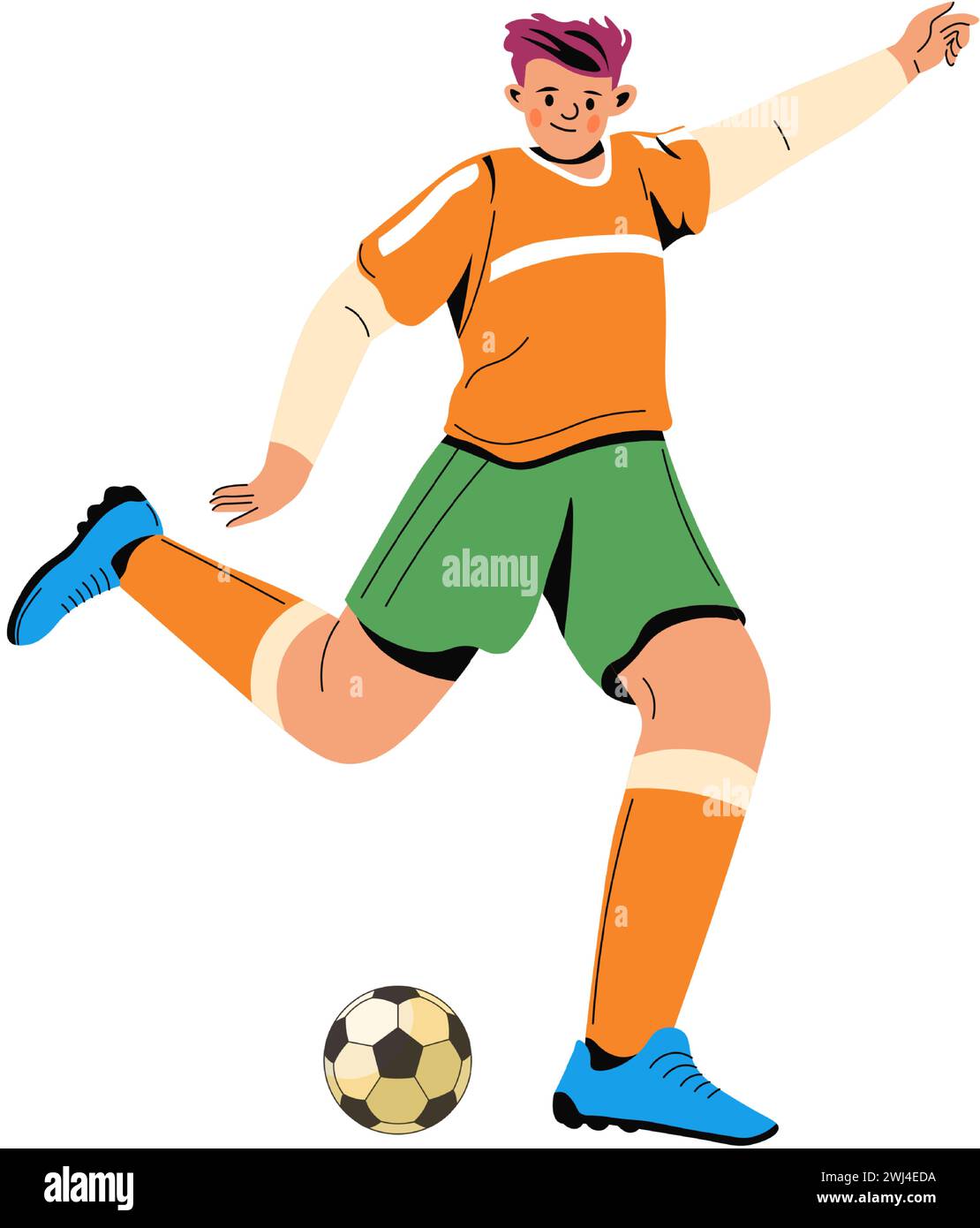 Soccer player kicking ball footballer in action stock vector image
