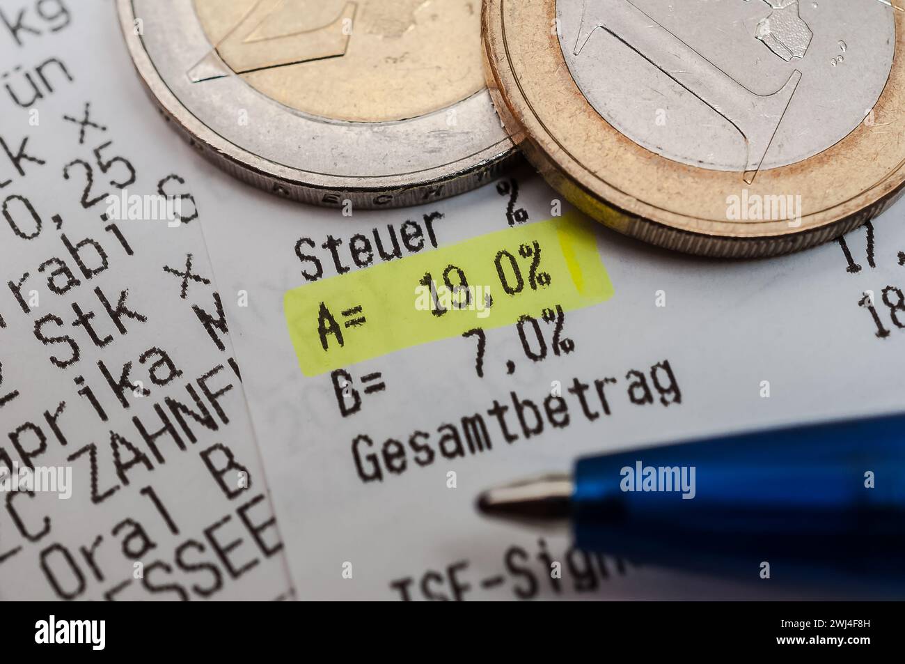 Proof of purchase, VAT 19% and VAT reduction Stock Photo - Alamy