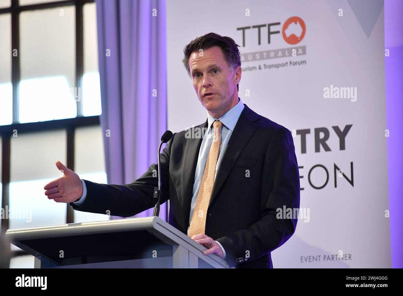 Sydney, Australia. 13th Feb, 2024. NSW Premier Chris Minns addresses ...
