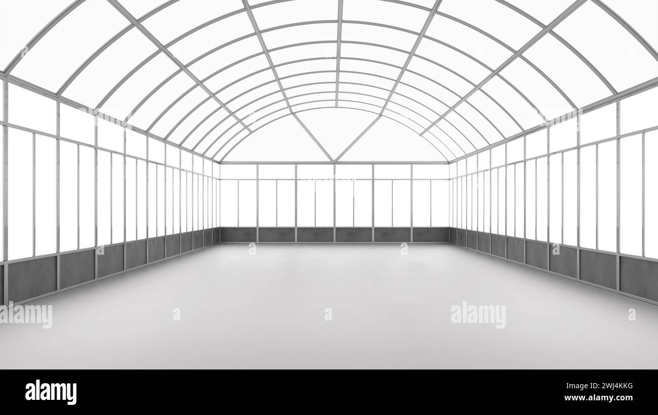 3d rendering interior empty greenhouse or glasshouse Stock Photo