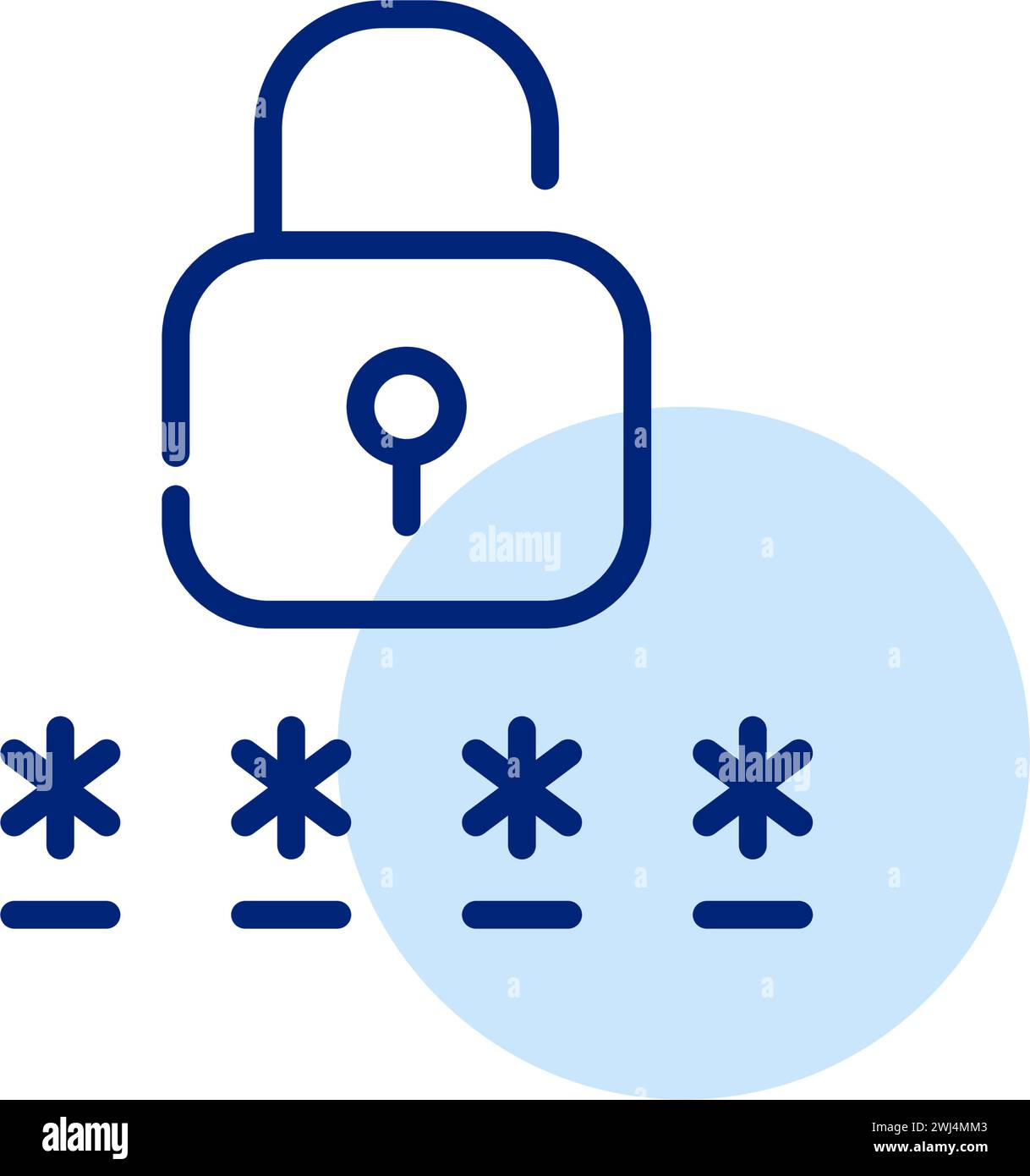 Lock and password covered by asterisks. Logging into account. Pixel perfect, editable stroke Stock Vector