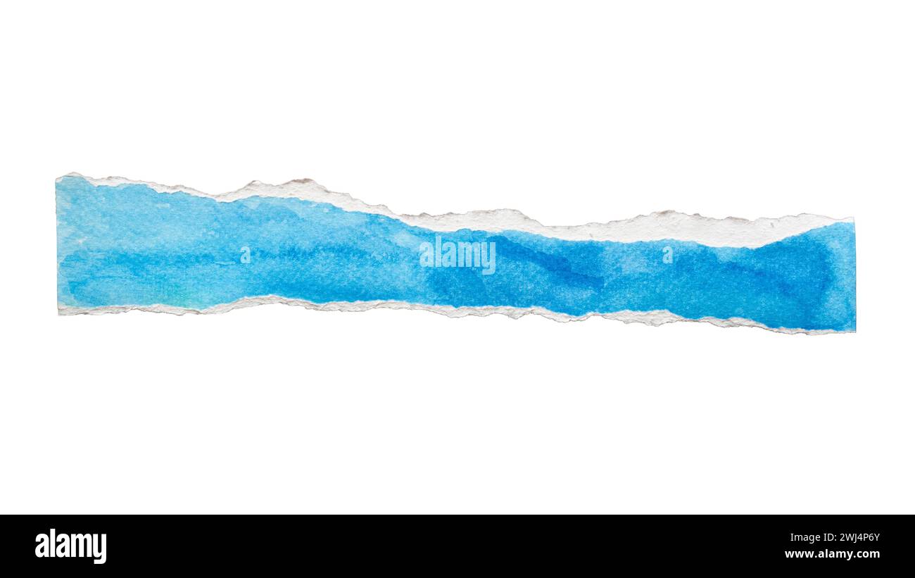 Torn blue watercolor paper on white background with clipping path Stock Photo