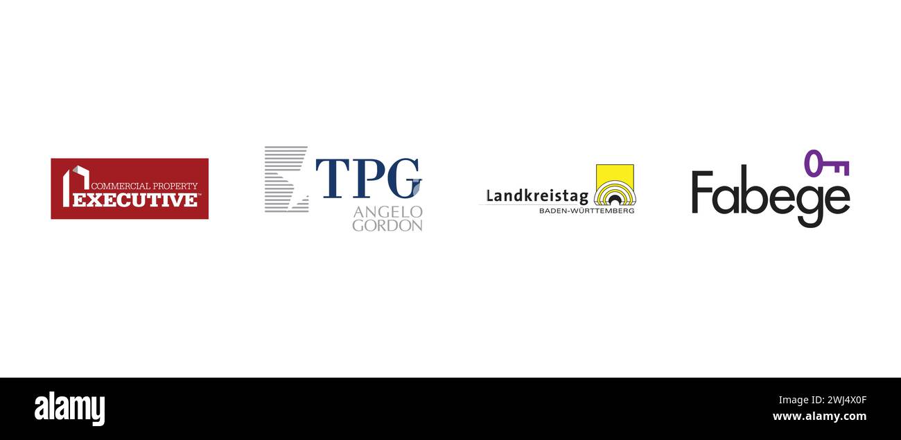Landkreistag Baden Württemberg, Commercial Property Executive, Fabege, TPG Angelo Gordon. Vector illustration, editorial logo. Stock Vector
