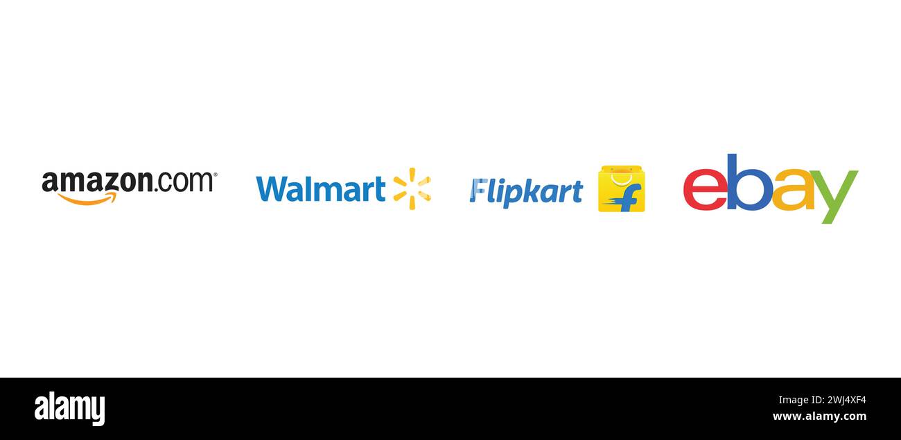 Walmart, Amazon, Flipkart, Ebay. Vector illustration, editorial logo