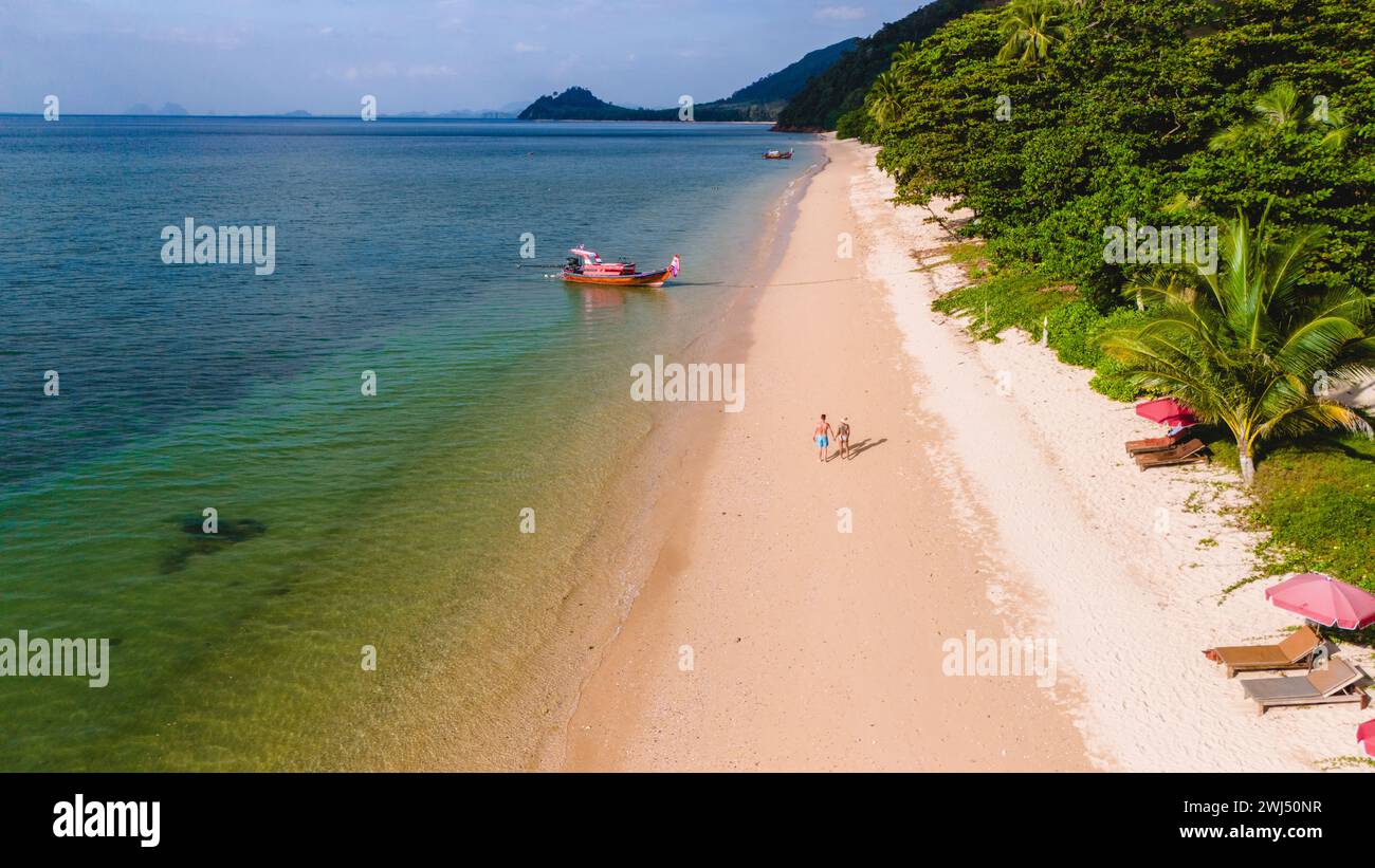 Beach with crystal clear water and blue sky at Koh Libong, Trang province, Thailand, Andaman Sea. Stock Photo